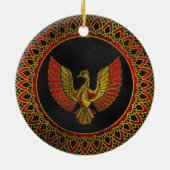 Gold und rotes verziertes Phoenix-Vogelsymbol Keramikornament (Hinten)