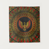 Gold und rotes verziertes Phoenix-Vogelsymbol Wandteppich (Vorderseite)