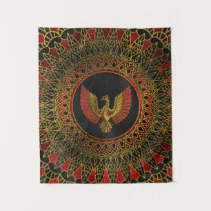Gold und rotes verziertes Phoenix-Vogelsymbol Wandteppich