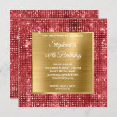 Gold und Ruby Diamond gepolsterter Film 40. Geburt Einladung (Vorne/Hinten)