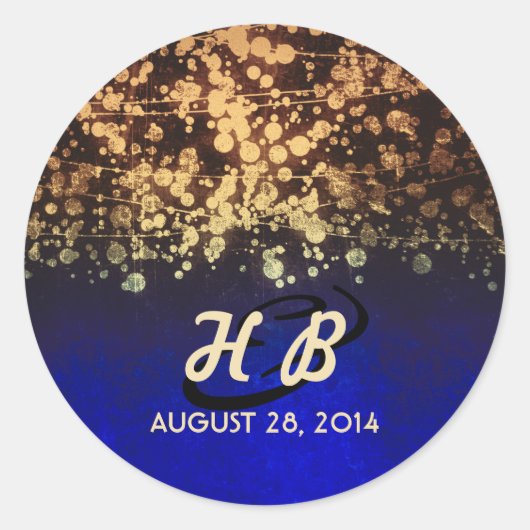Gold und rustikale Hochzeit der blauen Runder Aufkleber (Vorderseite)