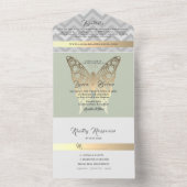 Gold und Sage Green Wedding All In One Einladung (Innen Boden)
