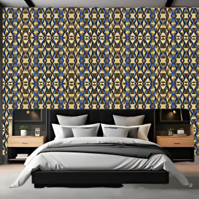Gold und Sapphire Blue Pattern Peel and Stick Tapete (Von Creator hochgeladen)