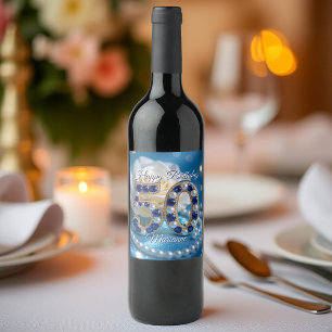 Gold und Sapphire Gemstone 50. Geburtstag Weinetikett