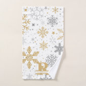 Gold- und Schneeflocken im weißen Hintergrund Badhandtuch Set (Handtuch)