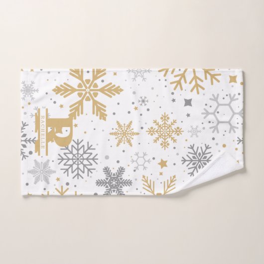 Gold- und Schneeflocken im weißen Hintergrund Badhandtuch Set (Handtuch)
