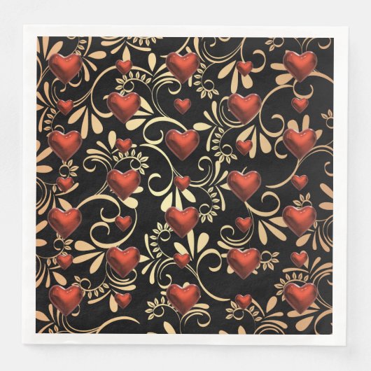 Gold und Schwarz 3 D Rotes Herz Serviette (Vorderseite)