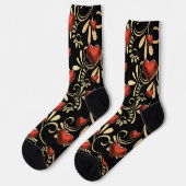 Gold und Schwarz 3 D Rotes Herz Socken (Linkes Detail)