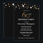Gold und Schwarz, 60. Geburtstagsparty Einladung<br><div class="desc">Dieses raffinierte Imitat *Gold und Schwarz feiert dieses Meilenstein-Geburtstagsfest. Der Text ist vollständig anpassbar. elegant. *Gold a gedruckte Grafik</div>