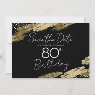 Gold und Schwarz - 80. Geburtstag Save the Date Einladung