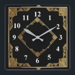 Gold und Schwarz Art Deco Square Diamantrahmen Quadratische Wanduhr<br><div class="desc">"art Deko clock",  "art nouveau clock",  "gold and black",  "1920er quadratisch und diamond",  "stilvoll eleganter Stil 1920",  "Imitats golden",  "Retro Vintag antique",  "elegantes Musterdesign",  "quadratische Uhr",  "altmodisches extravagant"</div>