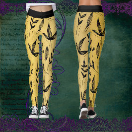 Gold und Schwarz Blätter Chic Moderne Kunst Minima Leggings