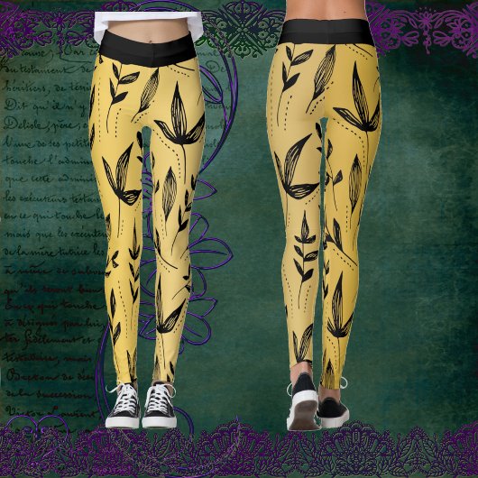 Gold und Schwarz Blätter Chic Moderne Kunst Minima Leggings