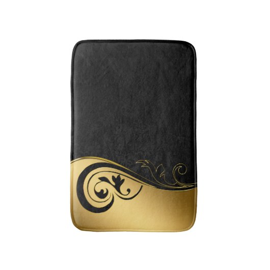 Gold- und Schwarz-Blumen-Design Badematte (Vorderseite Vertikal)