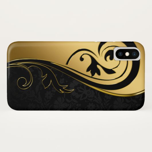 Gold- und Schwarz-Blumen-Design Case-Mate iPhone Hülle (Rückseite (Horizontal))