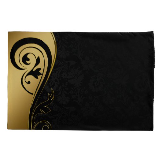 Gold- und Schwarz-Blumen-Design Kissenbezug (Rückseite)