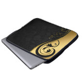 Gold- und Schwarz-Blumen-Design Laptopschutzhülle (Vorne Knopf)