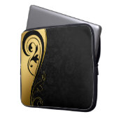 Gold- und Schwarz-Blumen-Design Laptopschutzhülle (Vorderseite Links)
