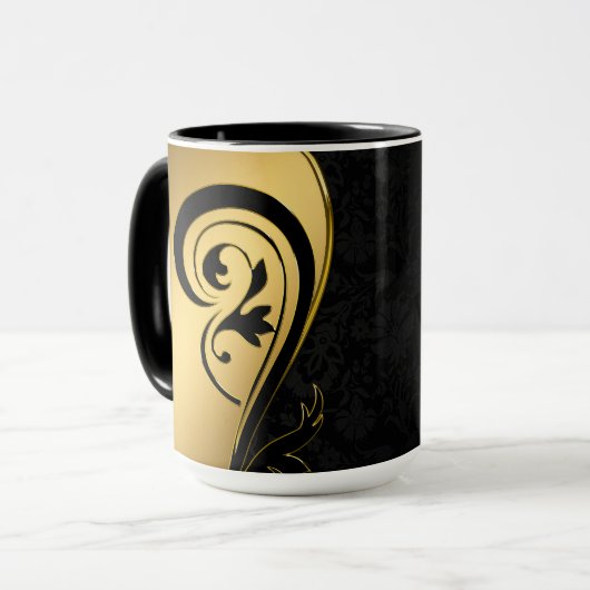 Gold- und Schwarz-Blumen-Design Tasse (Vorderseite Links)