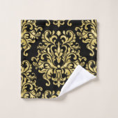 Gold-und Schwarz-Blumendamast-Druck-Tuch-Set Badhandtuch Set (Waschlappen)