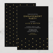 Gold und Schwarz | Chic Modern Engagement Party Einladung (Vorne/Hinten)