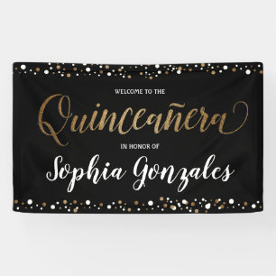 Gold und Schwarz Confetti Quinceanera Geburtstag Banner