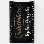 Gold und Schwarz Confetti Quinceanera Geburtstag Banner (Vertikal)