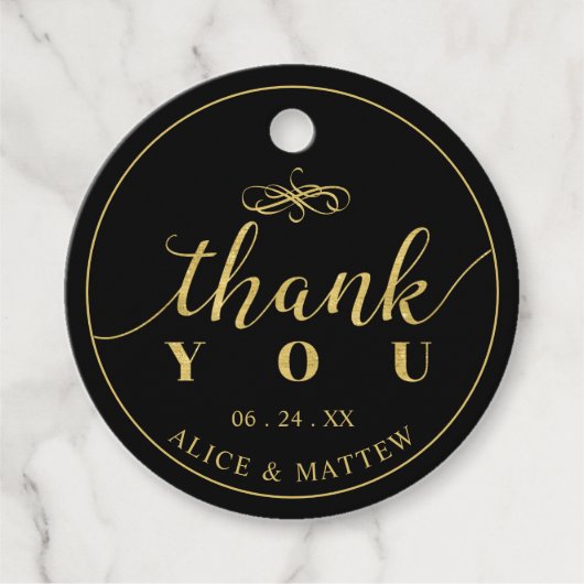 Gold und Schwarz | Elegant Wedding Vielen Dank für Geschenkanhänger (Vorderseite)