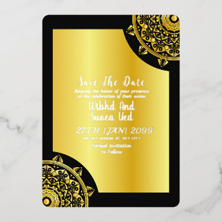 Gold und Schwarz Elegante Hochzeit - Termin vormer Folieneinladung