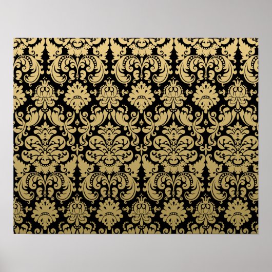 Gold und Schwarz-elegantes Damasketmuster Poster (Vorne)