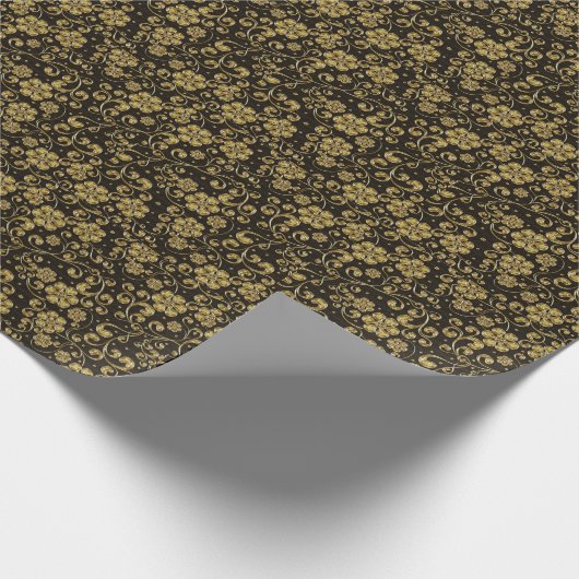 Gold- und Schwarz-Flora-Muster Geschenkpapier (Ecke)