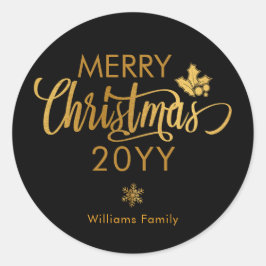 Gold und Schwarz Frohe Weihnachten Custom Holiday Runder Aufkleber