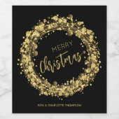 Gold und Schwarz Frohe Weihnachten Weinetikett (Einzelnes Label)