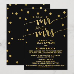 Gold und Schwarz Glam Elopement Empfang Einladung
