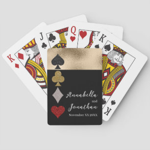 Gold- und Schwarz-Glitter-Las-Vegas-Casino-Hochzei Spielkarten