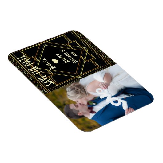 Gold und schwarz großen Gatsby Hochzeit speichern  Magnet (Rechte Seite)