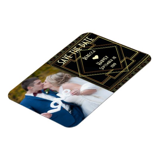 Gold und schwarz großen Gatsby Hochzeit speichern  Magnet (Linke Seite)
