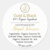 Gold und Schwarz handgefertigte, hausgemachte Bath Runder Aufkleber (Vorderseite)