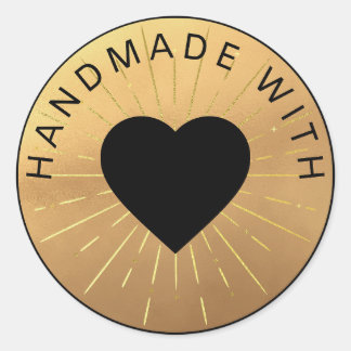 Gold und Schwarz "Handmade with Liebe" Elegant Runder Aufkleber