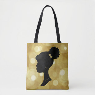 Gold-und Schwarz-Hauch-Mädchen-Silhouette-Tasche Tasche
