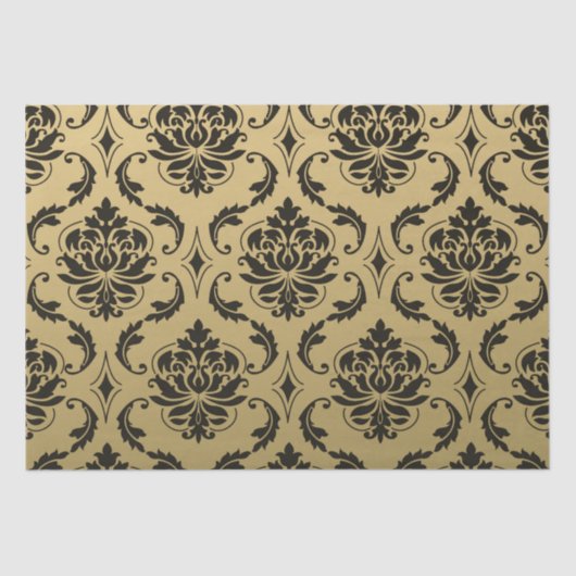 Gold-und Schwarz-Klassiker-Damast Seidenpapier (Vorderseite)