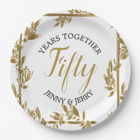 Gold und Schwarz klassisches Jubiläumspapier Pappteller (Vorderseite)