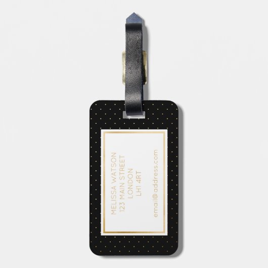 Gold und Schwarz-kleiner Tupfen-Gepäckanhänger Gepäckanhänger (Rückseite vertikal)