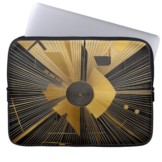 Gold und Schwarz Laptopschutzhülle (Vorderseite)