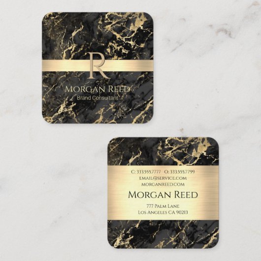 Gold- und Schwarz-Marmor, Gold-Bar, Name Monogram- Quadratische Visitenkarte (Vorne/Hinten)