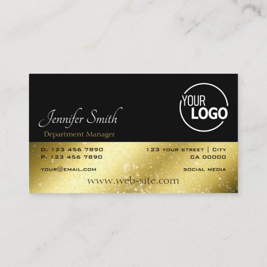 Gold und Schwarz mit Glitter Stars hinzufügen Logo Visitenkarte (Rückseite)