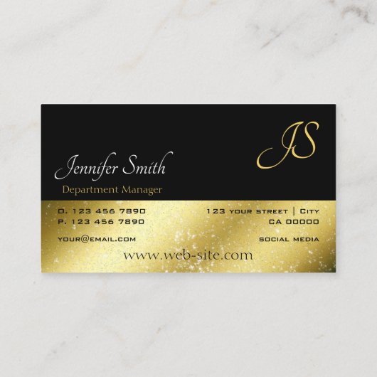 Gold und Schwarz mit Glitzer Stars Monogram Bicolo Visitenkarte (Rückseite)