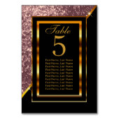 Gold und Schwarz mit Rose Gold Glitzer Tischnummer (Vorderseite)