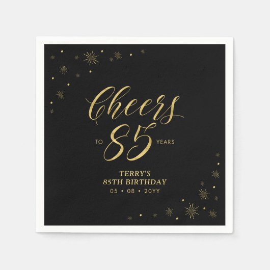 Gold und Schwarz | Modern Cheers 85. Geburtstagspa Serviette (Vorderseite)