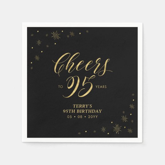 Gold und Schwarz | Modern Cheers 95. Geburtstagspa Serviette (Vorderseite)